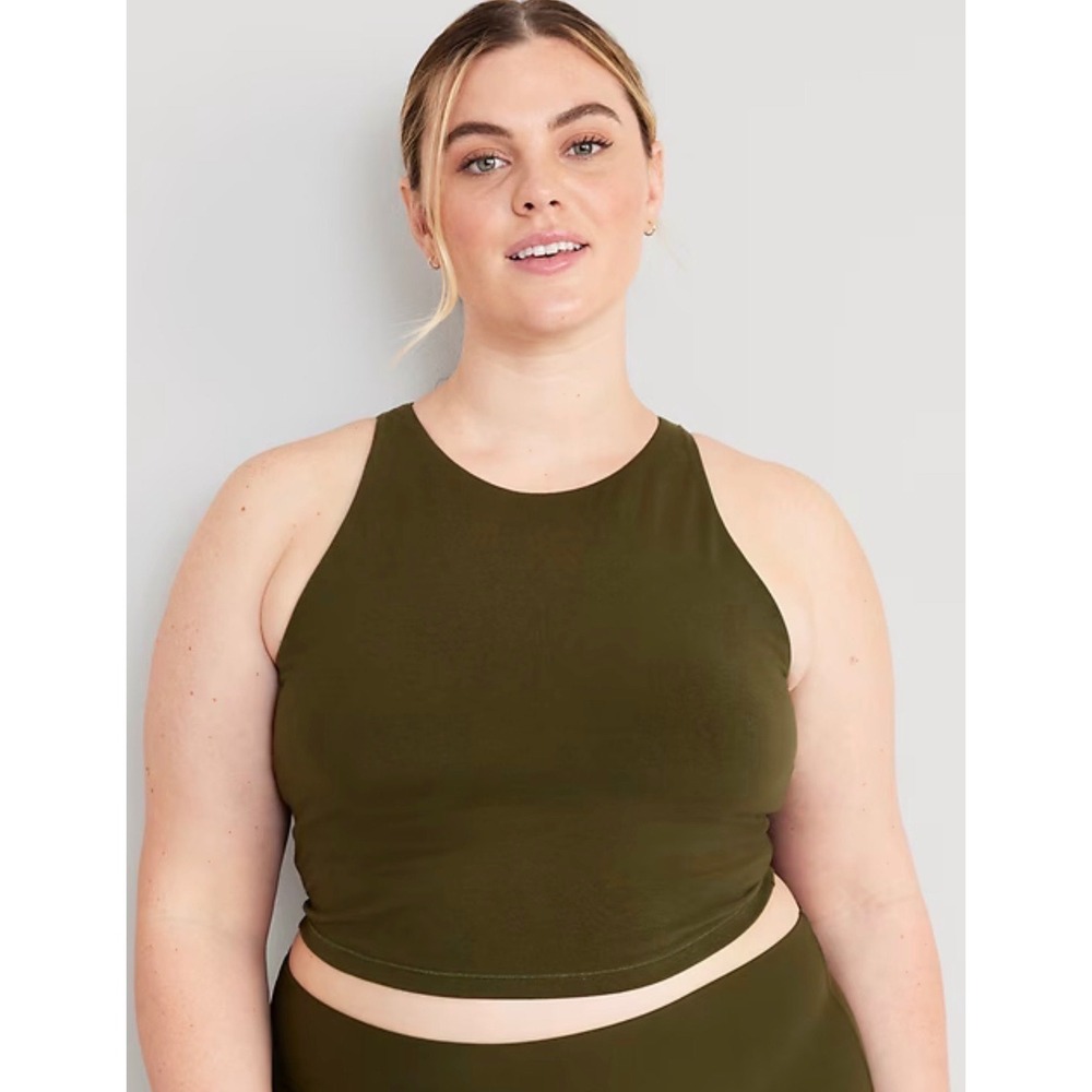 Old Navy PowerChill Longline Sports Bra Green Crew Neck Light Support Medium